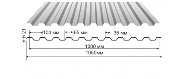 Профнастил оцинкованный С-21 1050x3000 купить недорого в Егорьевске
